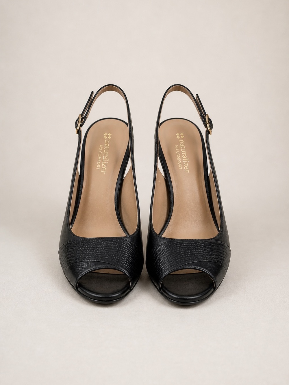 Naturalizer N5 Comfort Black Peep Toe Slingback Heels - leather- Size 9M/39 EUR